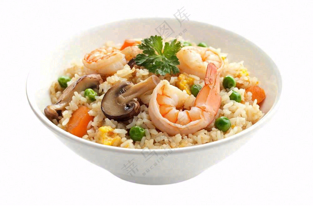 海鲜蘑菇炒饭食物摄影图免抠
