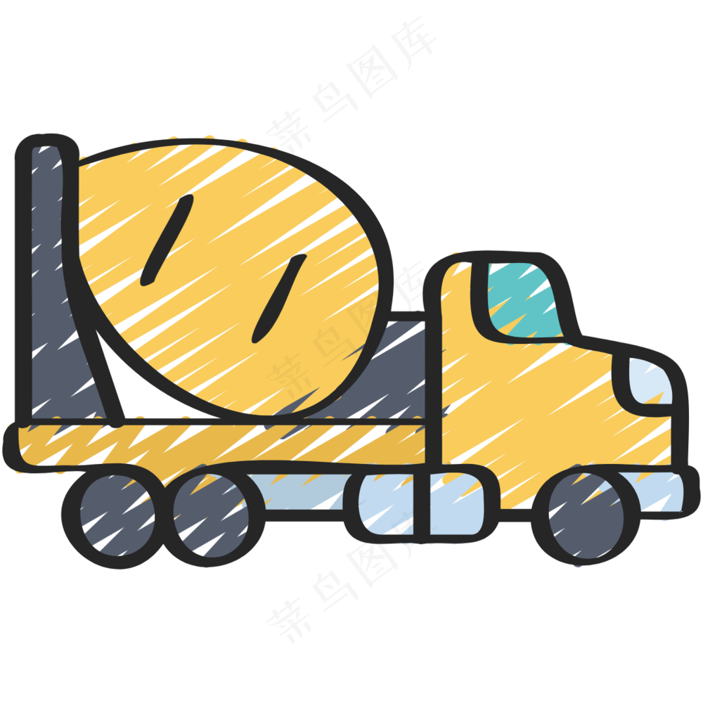 黄色水泥罐车 工程车 铅笔手绘图标icon