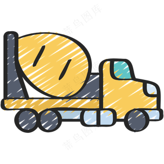 黄色水泥罐车 工程车 铅笔手绘图标icon
