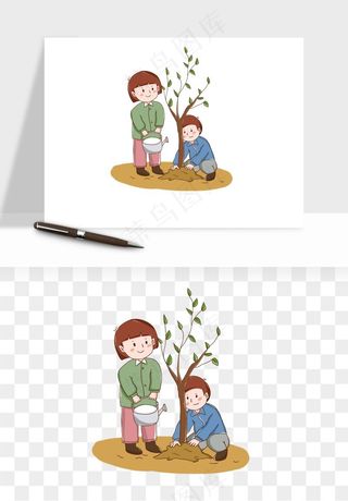 手绘植树节挖土人物png免抠