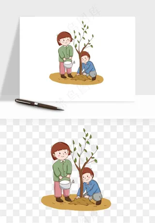 手绘植树节挖土人物png免抠