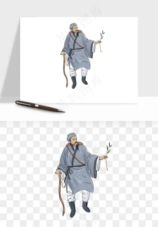 手绘古代诗人文人png免抠