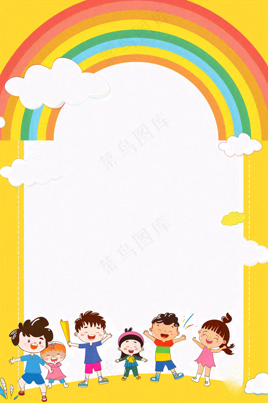 黄色创意画板彩虹边框儿童节卡通插画背景