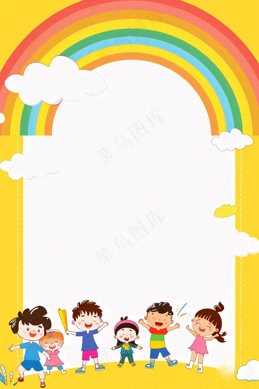黄色创意画板彩虹边框儿童节卡通插画背景