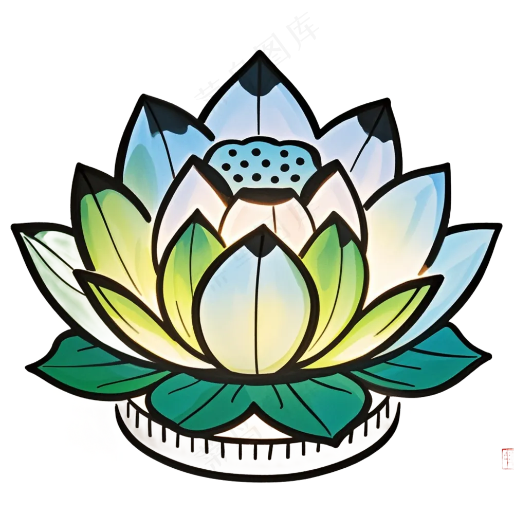 中式彩色莲花灯免抠图中元节