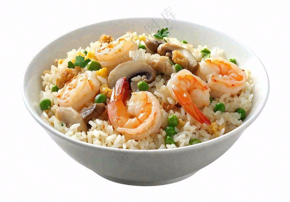 海鲜蘑菇炒饭食物摄影图免抠