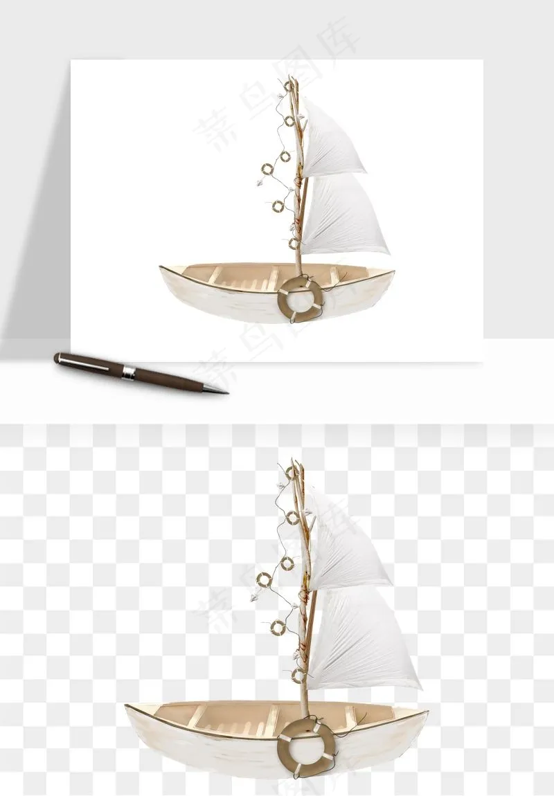 手绘航行帆船png免抠