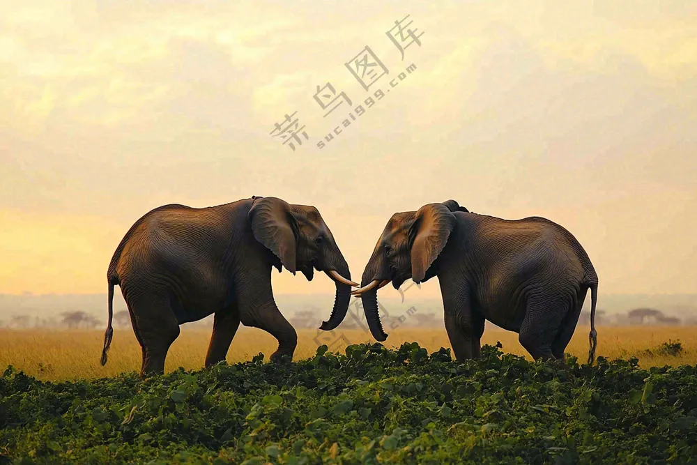 非洲大草原大象象群野生动物保护动物摄影图