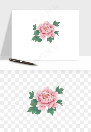 手绘国潮牡丹花花卉图案png免抠