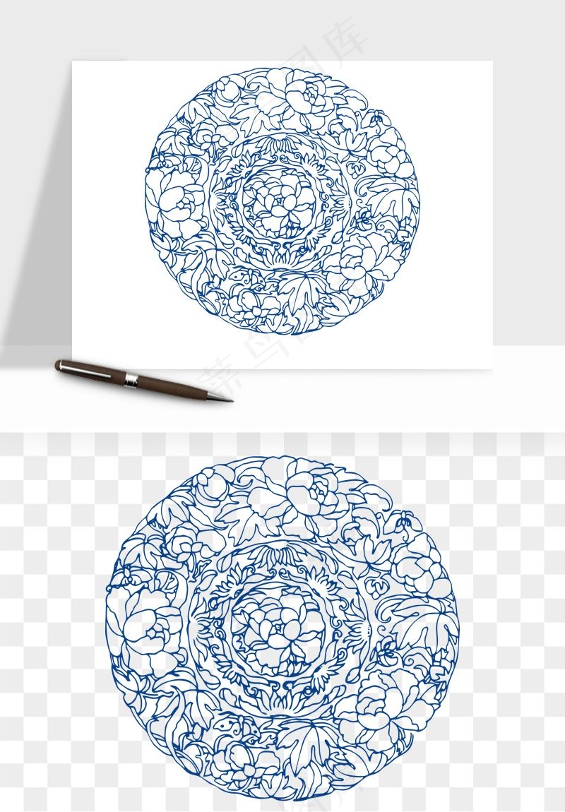 青花瓷花纹花卉图案png免抠