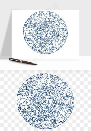 青花瓷花纹花卉图案png免抠