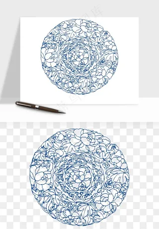 青花瓷花纹花卉图案png免抠