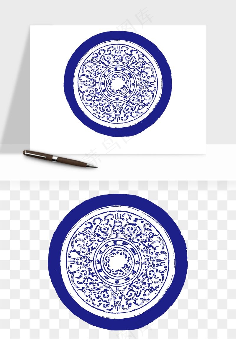 青花瓷花纹花卉图案png免抠