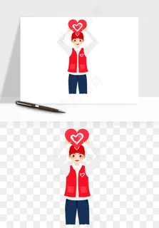 手绘志愿者人物插画png免抠