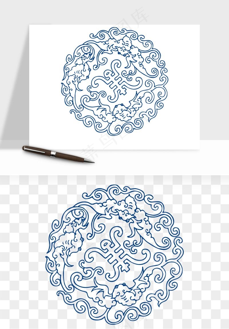 青花瓷花纹花卉图案png免抠