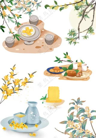 桂花赏月中秋节日元素大合集
