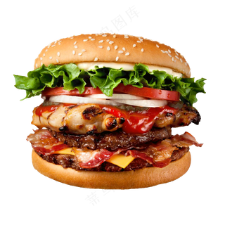 免抠蔬菜培根汉堡