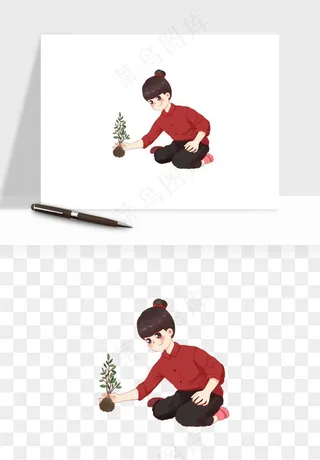 手绘植树节挖土人物png免抠