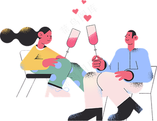 情侣喝红酒透明底素材