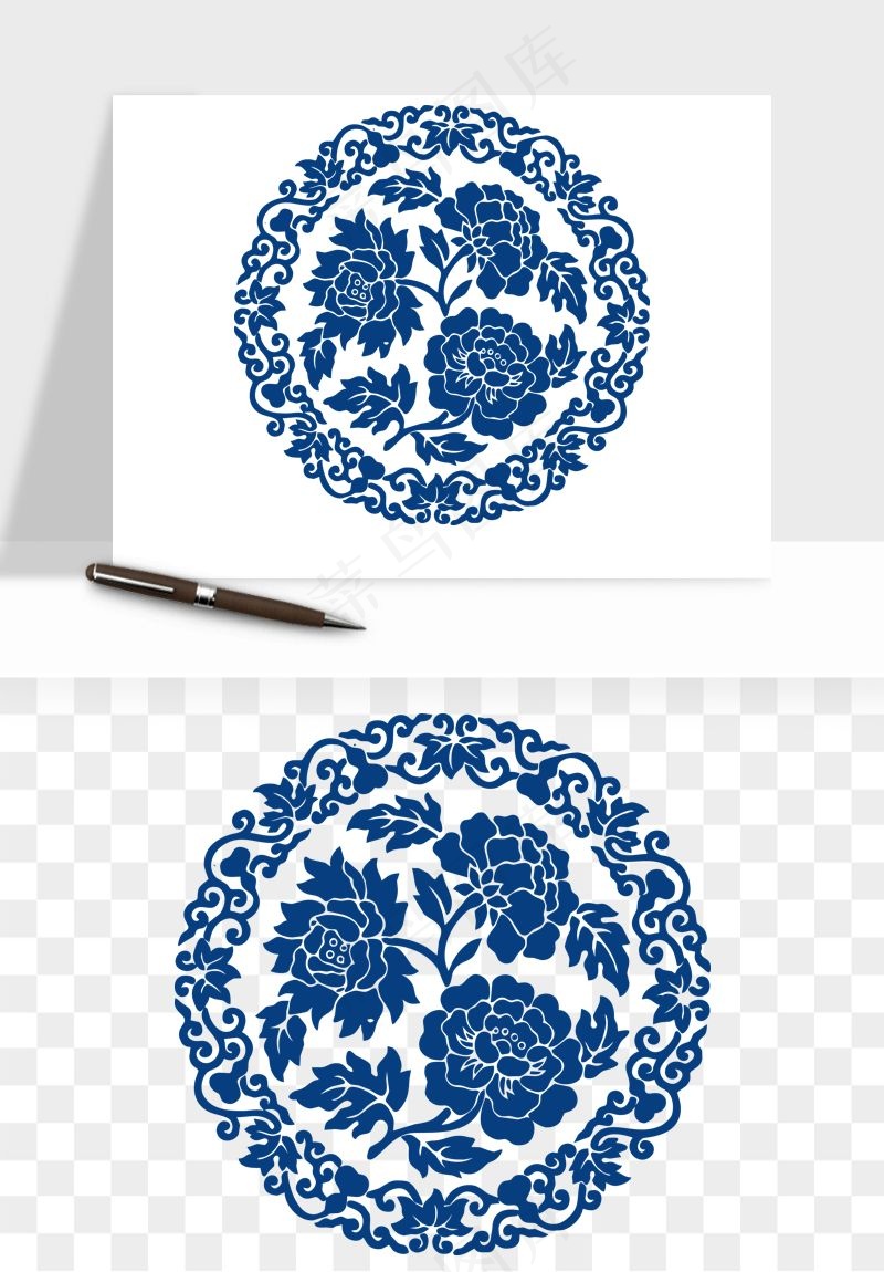 青花瓷花纹花卉图案png免抠