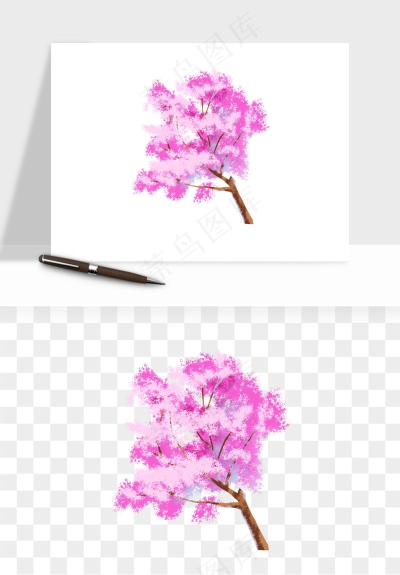 手绘樱花树png免抠