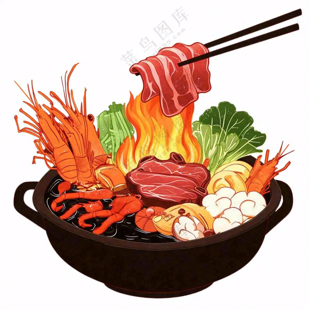 麻辣海鲜锅麻辣烫火锅美食插画免抠