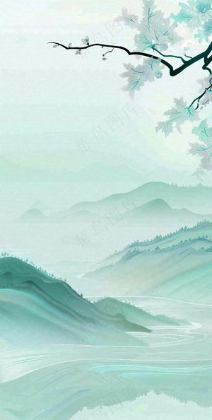 夏天青山绿水国风端午节处暑插画背景