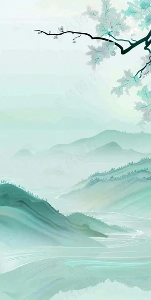 夏天青山绿水国风端午节处暑插画背景