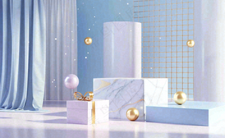 电商促销简约立体几何海报背景电商C4D展台背景