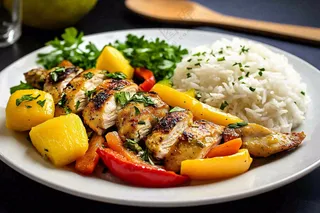 香煎鸡肉米饭香料美食摄影图