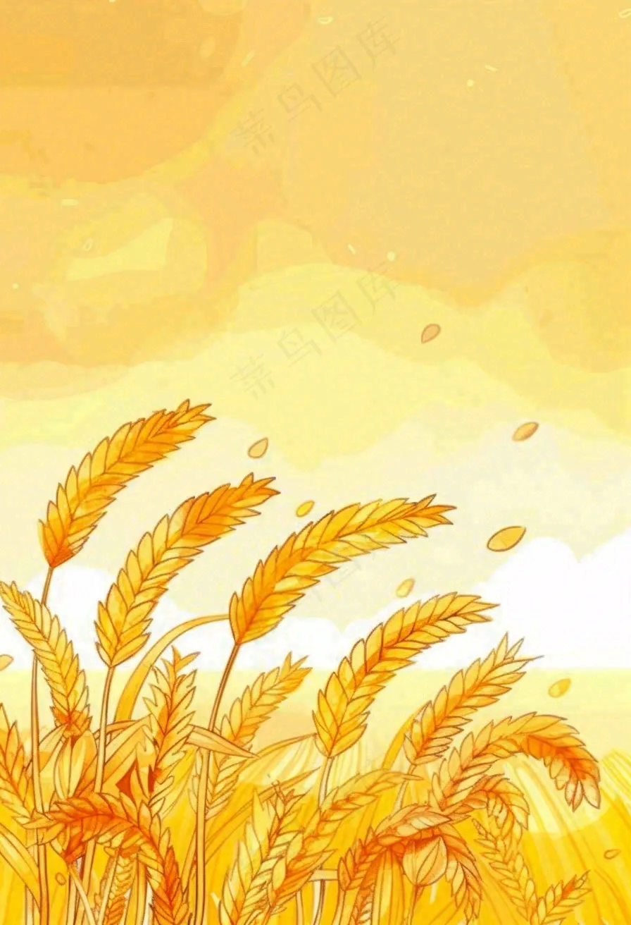 农田里金黄的麦穗稻穗收成卡通插画芒种世界粮食日插画背景