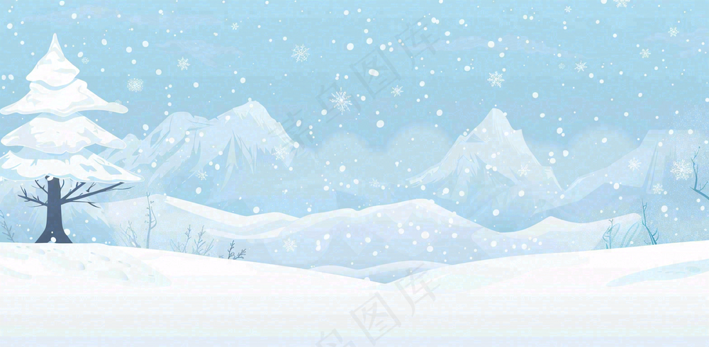 冬天白雪覆盖寒冷唯美雪景大寒插画背景