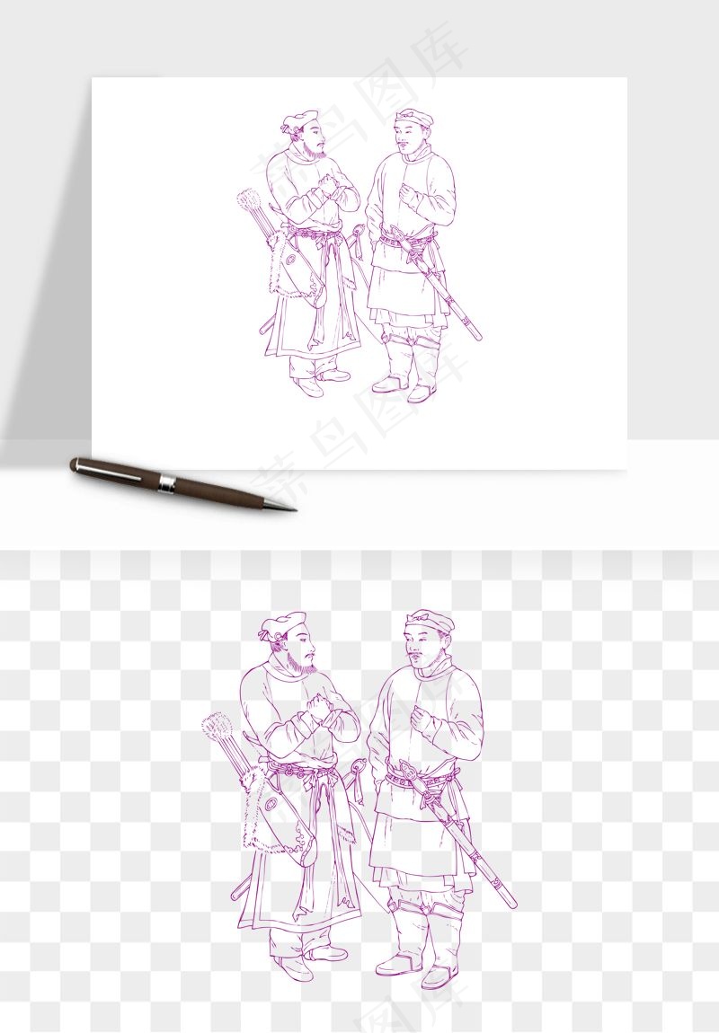 线描古代人物画像png免抠
