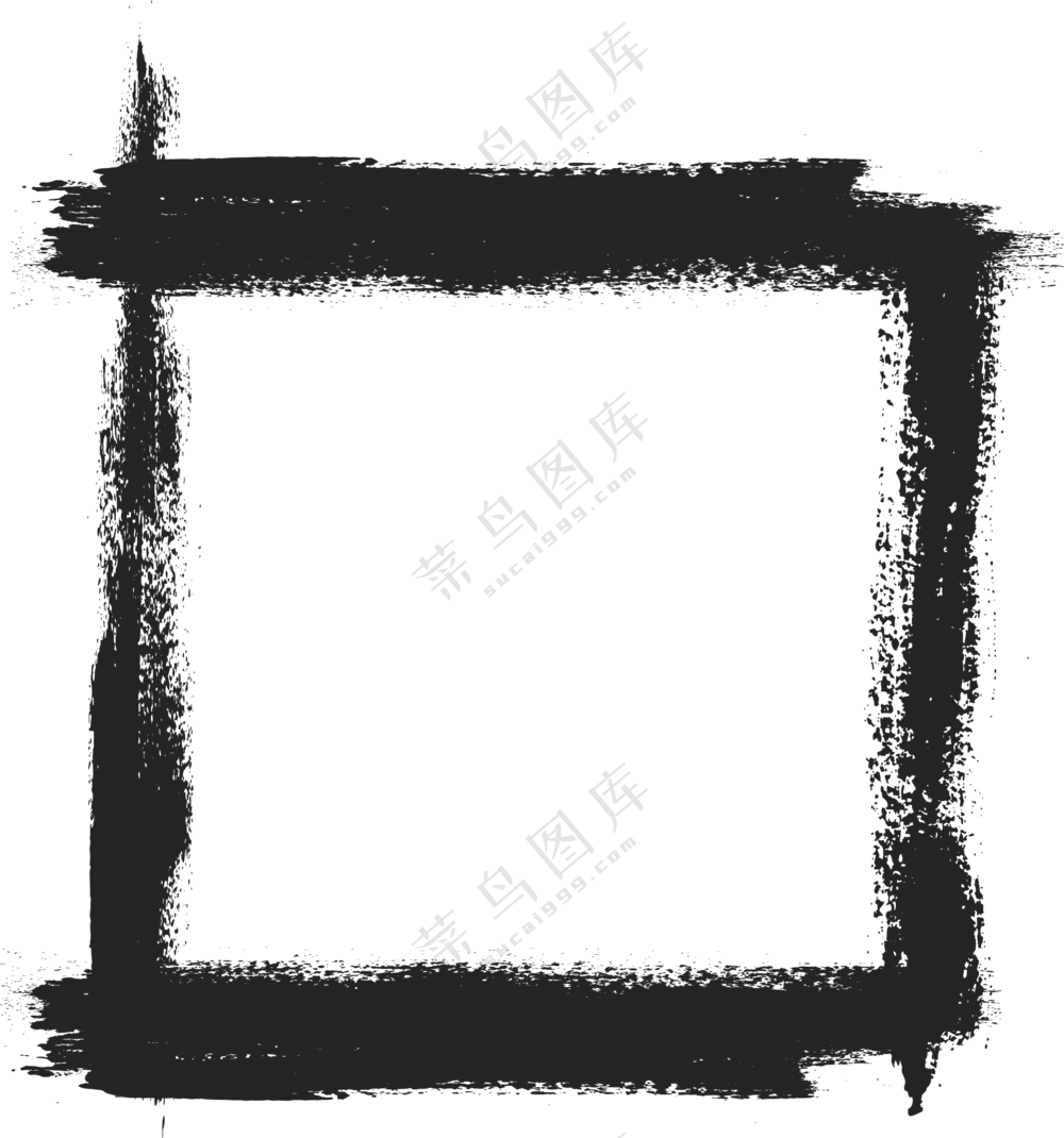 水墨笔触手绘方形边框免抠图片素材