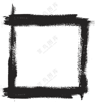 水墨笔触手绘方形边框免抠图片素材