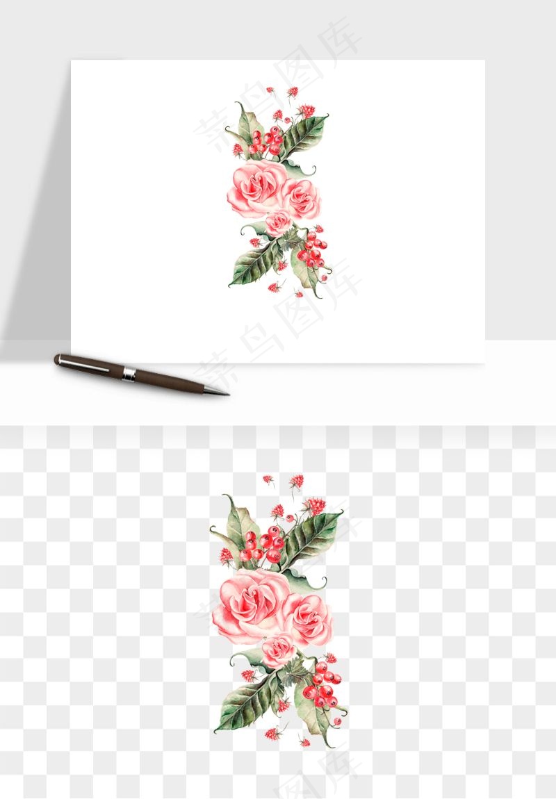 水彩复古花卉png免抠