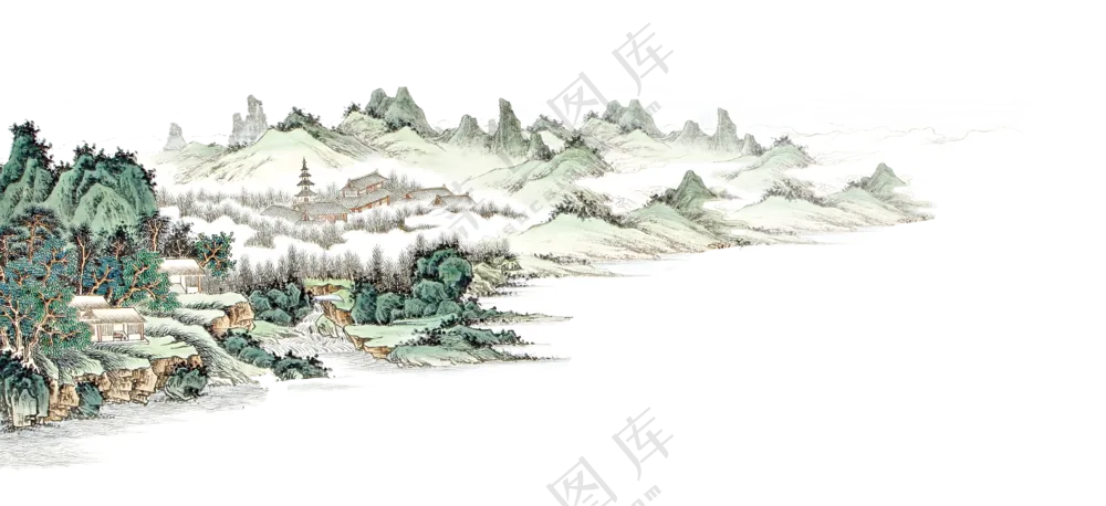 奇峰怪石房屋建筑绘画免抠图片素材