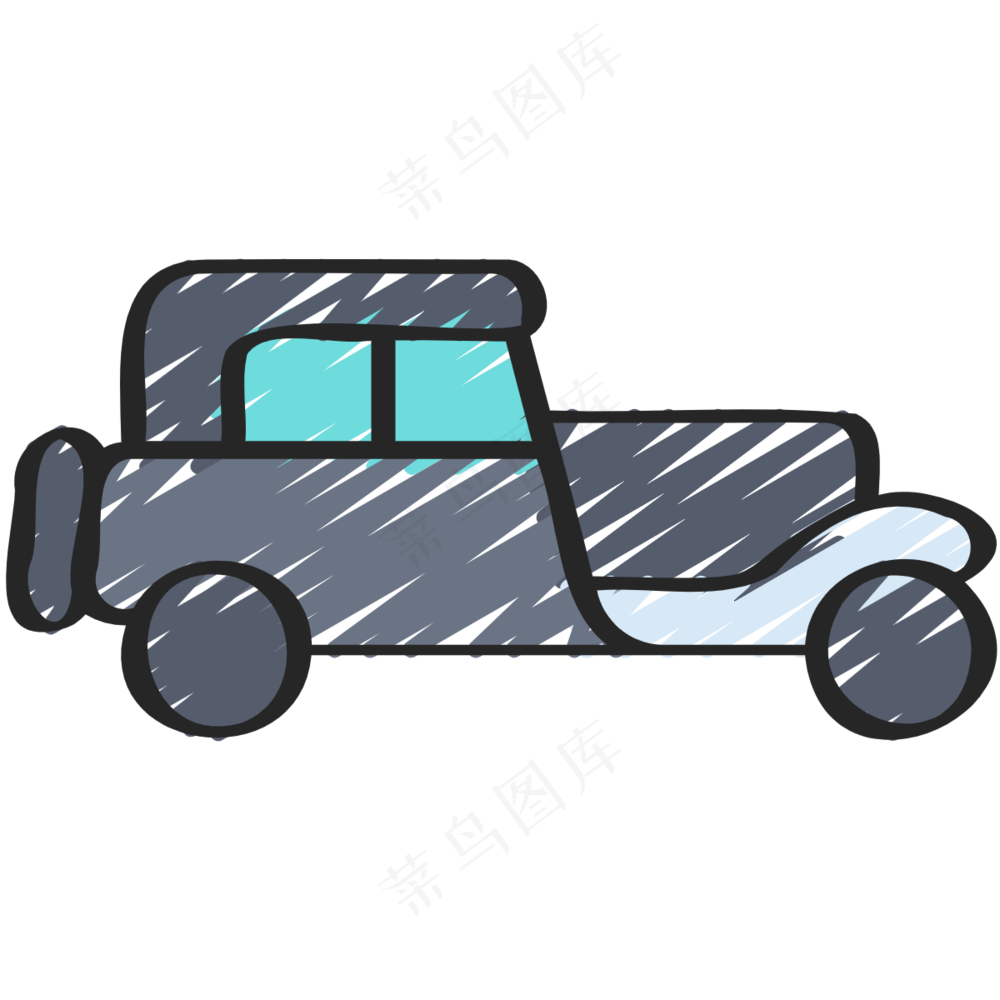黑色古典老爷车 铅笔手绘图标icon