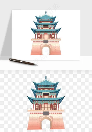 国潮风古建筑古楼古塔鼓楼psd,png免抠图