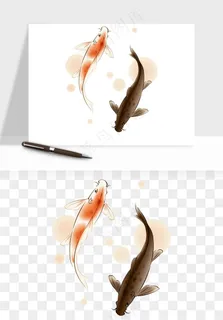 锦鲤鱼手绘水墨png免抠