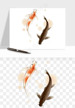 锦鲤鱼手绘水墨png免抠