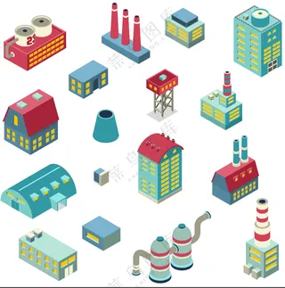 工厂 2.5D素材 红色 平面设计 俯视图