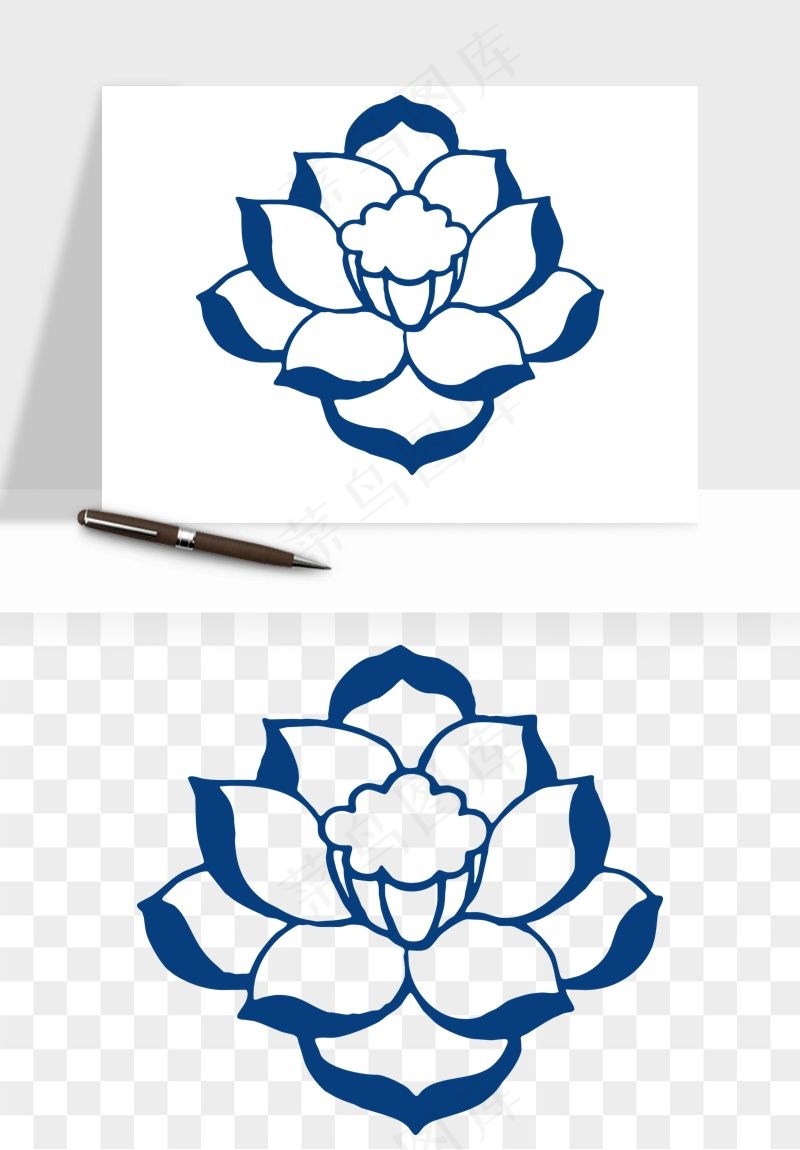 青花瓷花纹花卉图案png免抠