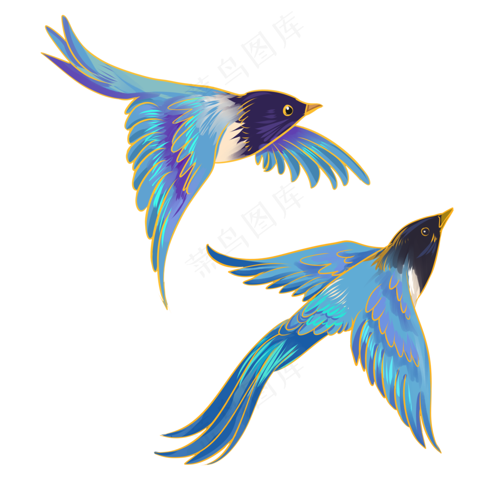 卡通漫画喜鹊比翼鸟