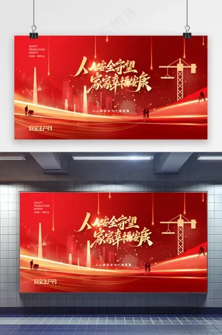 红色简约安全生产月宣传展板