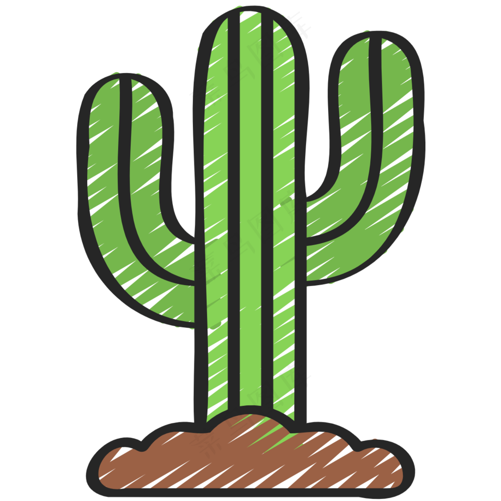 绿色仙人掌 铅笔手绘图标icon