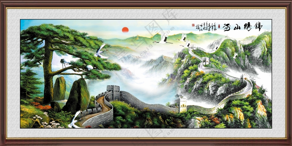 松鹤延年山水装饰画国画山水新中式装饰画