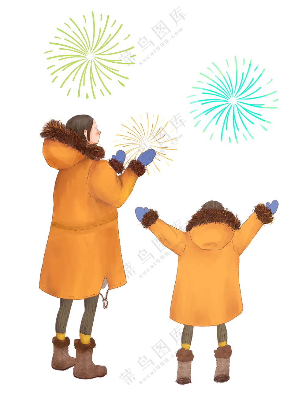 大人小孩绽放的烟花