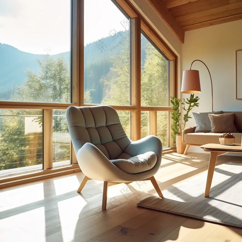 山野别墅内布艺沙发椅摄影图片