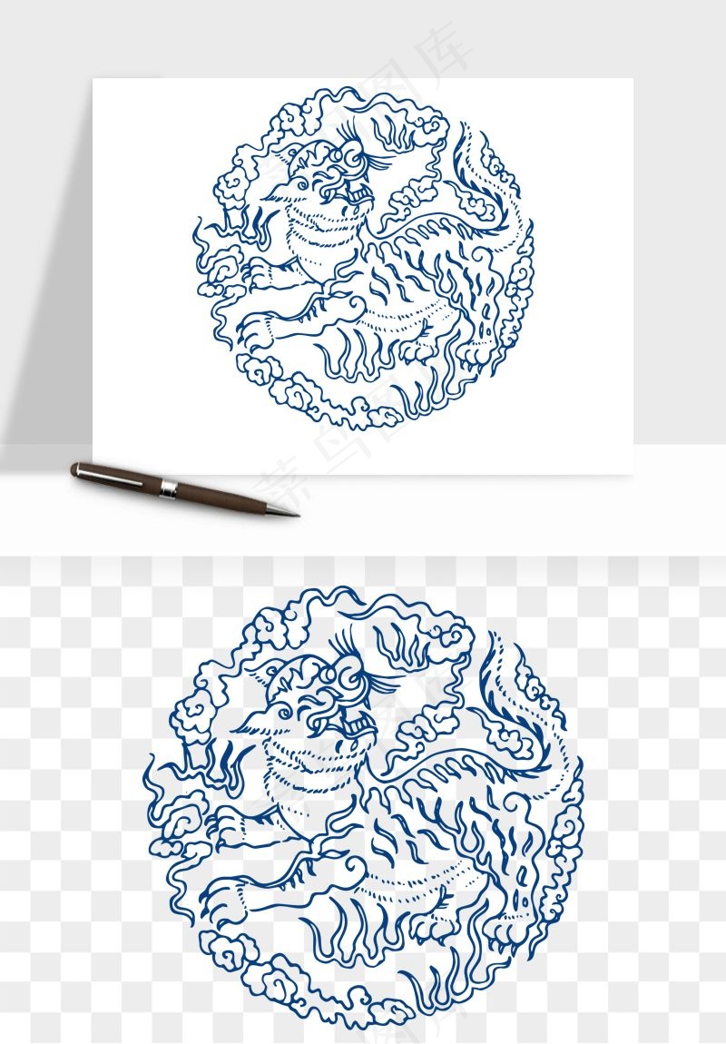 青花瓷花纹花卉图案png免抠